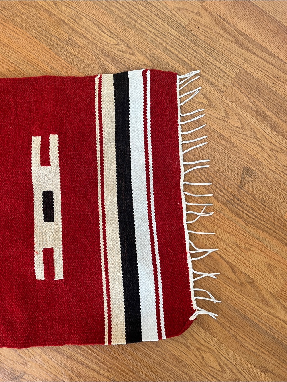 Vintage Zapotec woven wool rug geometric Southwestern 19 x 47” - Picture 3 of 5